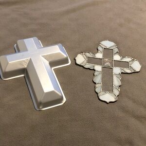 Easter Cross Bundle lot of 2 Stained Glass & Wilton Cake Pan